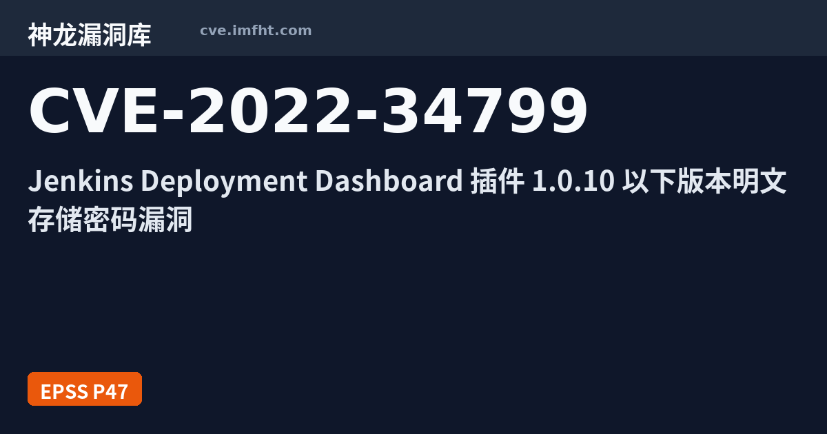 CVE-2022-34799: Jenkins Plugin Deployment Dashboard 安全漏洞 - 神龙漏洞库