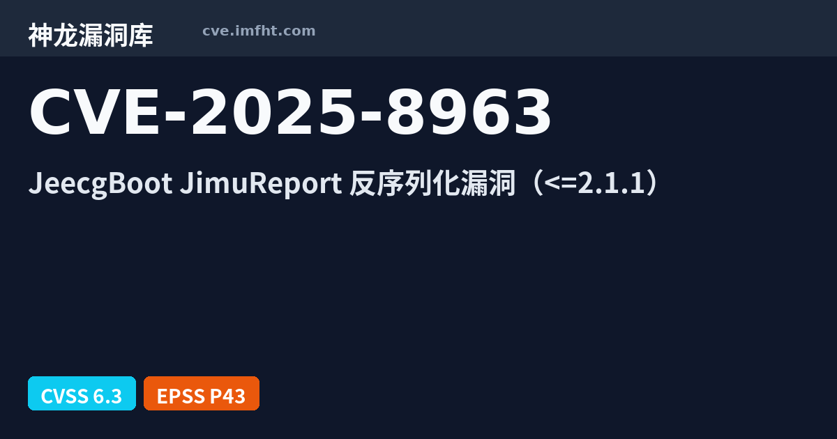 CVE-2025-8963: jeecgboot JimuReport Data Large Screen Template ...