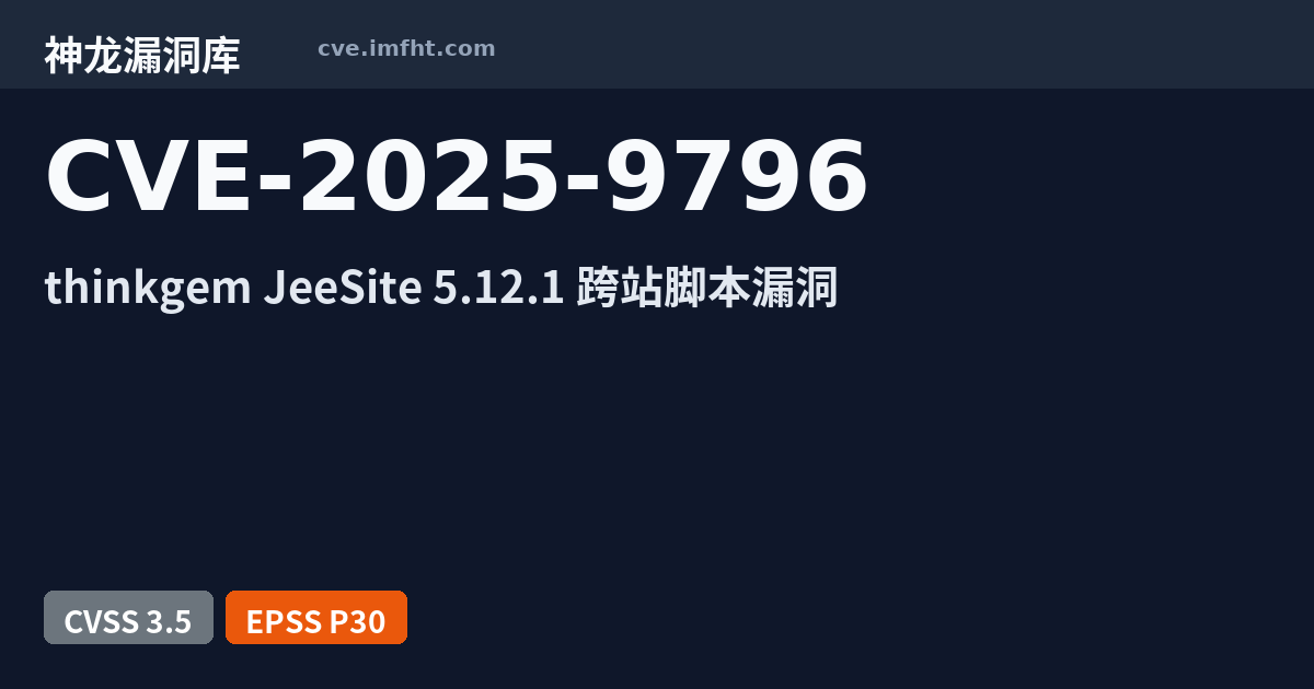 CVE-2025-9796: Thinkgem JeeSite 安全漏洞 - 神龙漏洞库