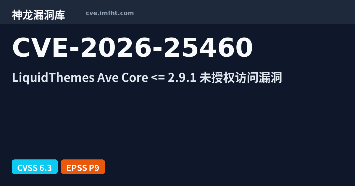 CVE-2026-25460: WordPress plugin Ave Core 安全漏洞 - 神龙漏洞库