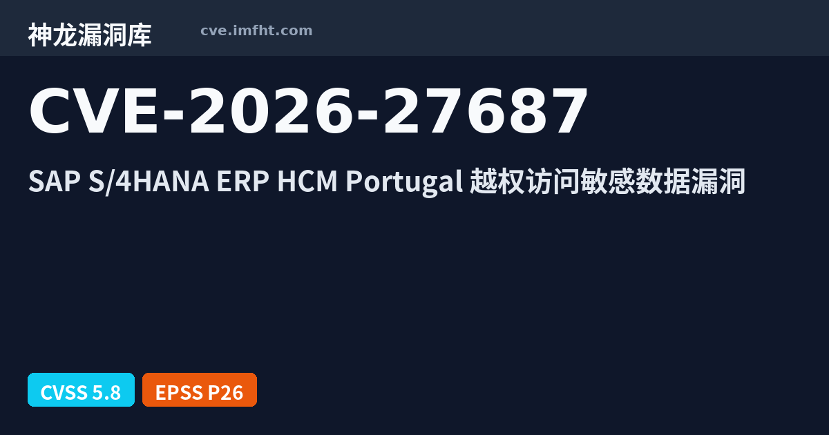 CVE-2026-27687: Missing Authorization check in SAP S/4HANA HCM Portugal ...