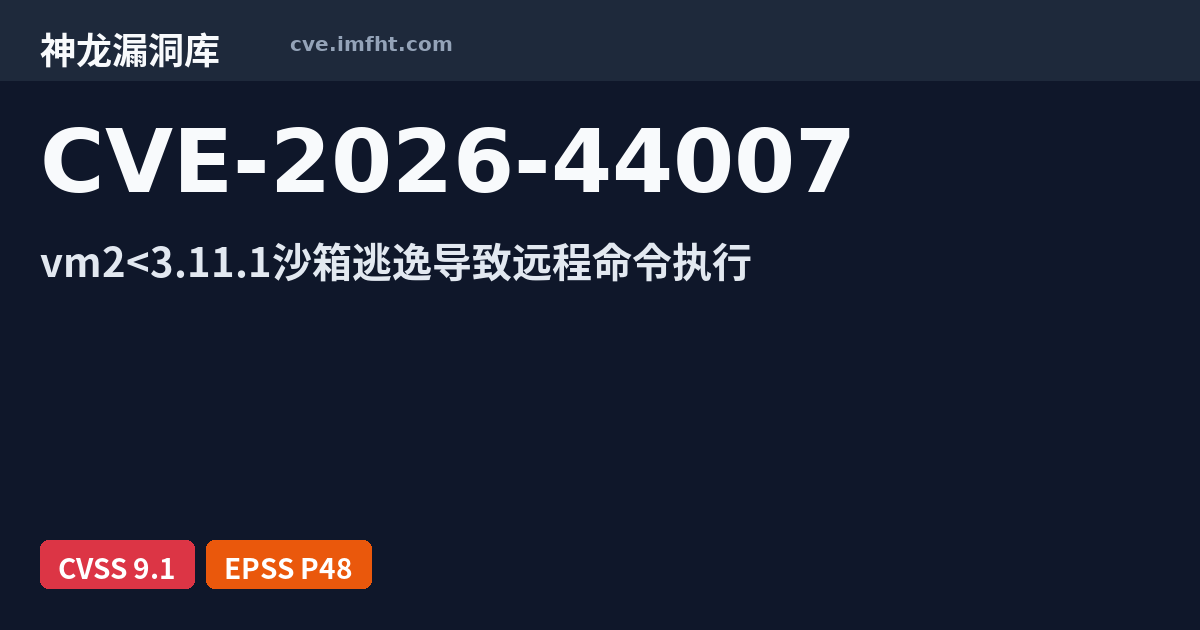 CVE-2026-44007: vm2: nesting: true bypasses require: false, allowing ...