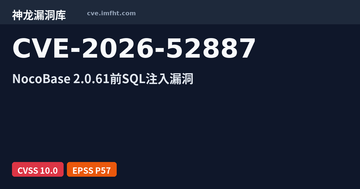 CVE-2026-52887: Nocobase SQL注入漏洞 - 神龙漏洞库