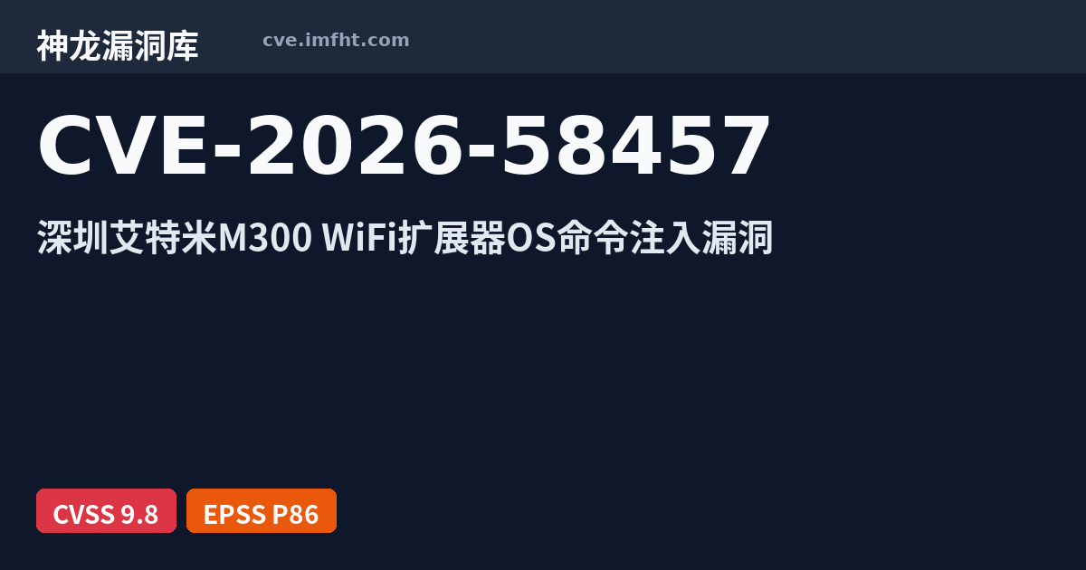 Repitter CVE-2026-58457: Itemir M300 Wi-Fi Repeater 命令注入漏洞 · 有 AI PoC - 神龙漏洞库